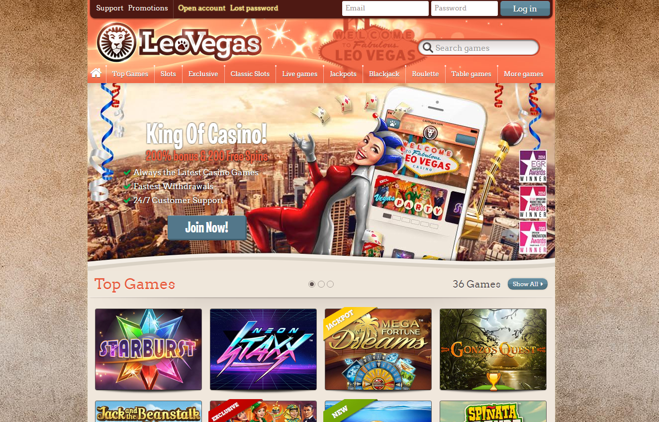 landing page of leovegas