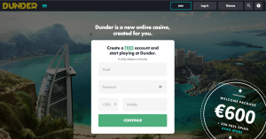 Dunder Casino Homepage